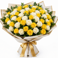 50 Yellow White Roses Bouquet